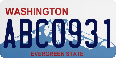 WA license plate ABC0931