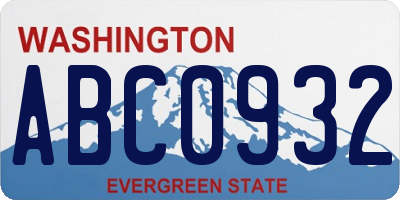 WA license plate ABC0932
