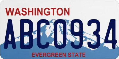 WA license plate ABC0934