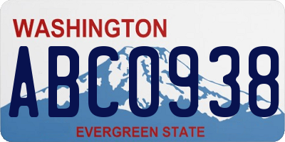 WA license plate ABC0938