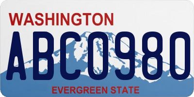 WA license plate ABC0980
