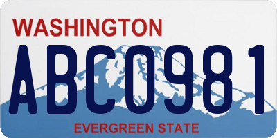 WA license plate ABC0981