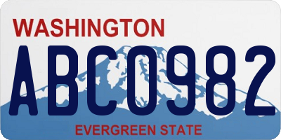 WA license plate ABC0982