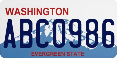 WA license plate ABC0986