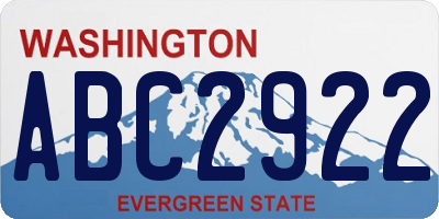 WA license plate ABC2922
