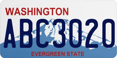 WA license plate ABC3020