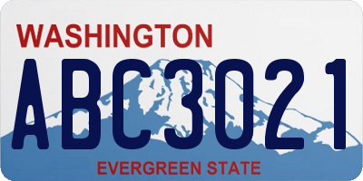 WA license plate ABC3021