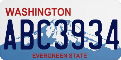 WA license plate ABC3934