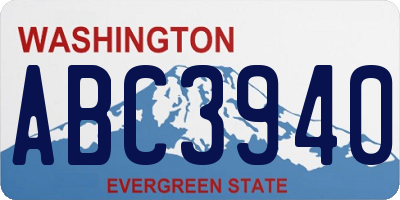 WA license plate ABC3940