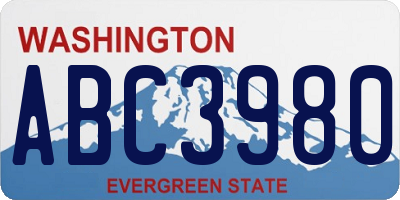 WA license plate ABC3980