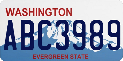 WA license plate ABC3989