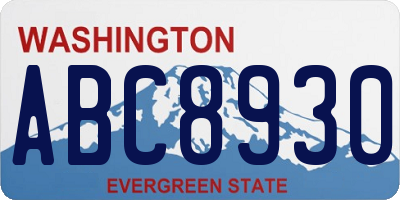 WA license plate ABC8930