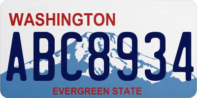 WA license plate ABC8934