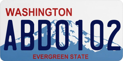 WA license plate ABD0102