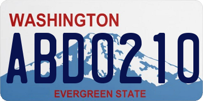 WA license plate ABD0210