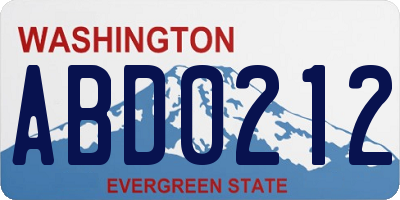WA license plate ABD0212