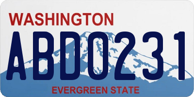 WA license plate ABD0231