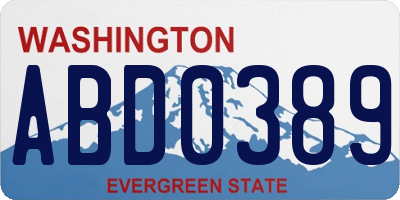 WA license plate ABD0389