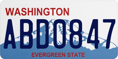 WA license plate ABD0847