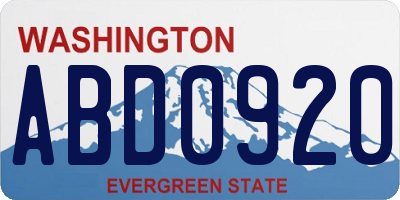 WA license plate ABD0920