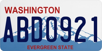WA license plate ABD0921