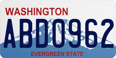 WA license plate ABD0962