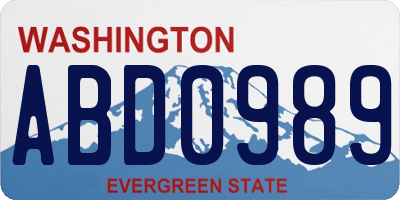WA license plate ABD0989