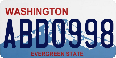 WA license plate ABD0998