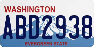WA license plate ABD2938
