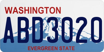 WA license plate ABD3020
