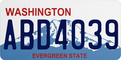 WA license plate ABD4039