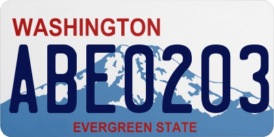 WA license plate ABE0203