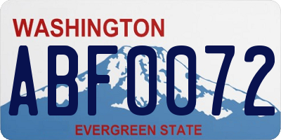 WA license plate ABF0072
