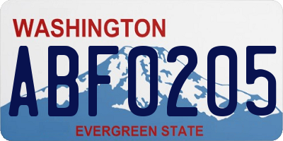 WA license plate ABF0205