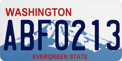 WA license plate ABF0213