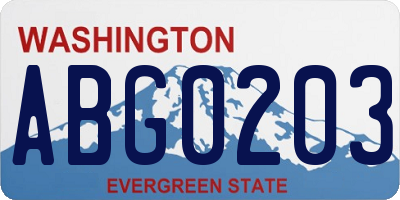 WA license plate ABG0203