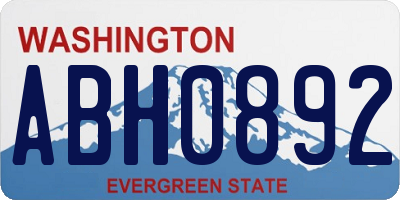 WA license plate ABH0892