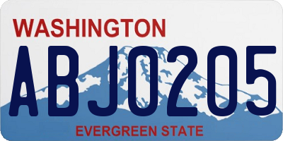 WA license plate ABJ0205