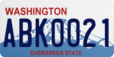 WA license plate ABK0021