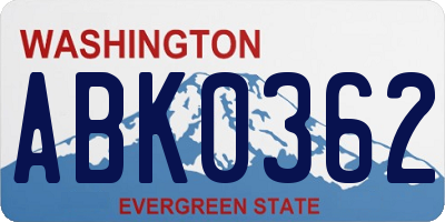 WA license plate ABK0362