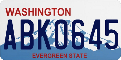 WA license plate ABK0645