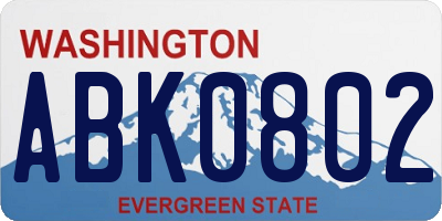 WA license plate ABK0802