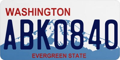 WA license plate ABK0840