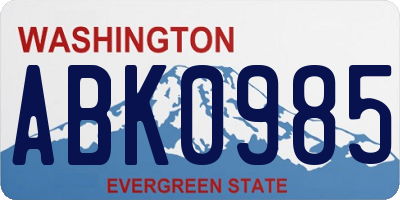 WA license plate ABK0985