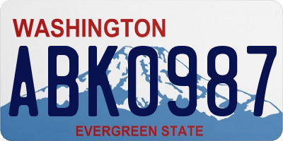 WA license plate ABK0987