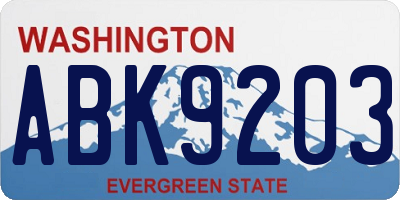WA license plate ABK9203