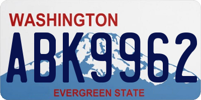 WA license plate ABK9962