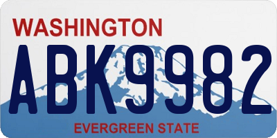 WA license plate ABK9982
