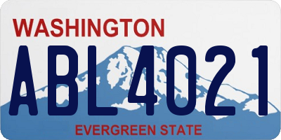 WA license plate ABL4021