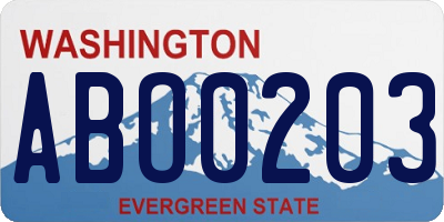 WA license plate ABO0203